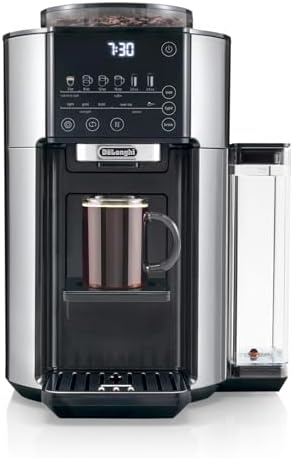 De'Longhi True Brew Drip Coffee Maker, Built in Grinder, Single Serve, 8 oz to 24 oz, Hot or Iced Coffee, Stainless, CAM51025MB