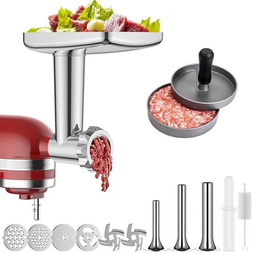 Stainless Steel Meat Grinder for KitchenAid Mixer, Meat Grinders, Sausage Stuffer, Burger Press, For Kitchen Aid Meat Grinder Attachment for Kitchenaid Stand Mixer, Dishwasher Safe