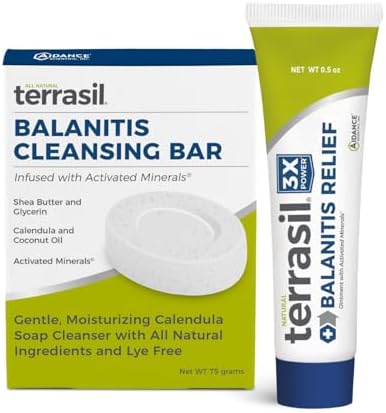 terrasil Balanitis Relief + Cleansing Soap 2-Product Kit - Balanitis Treatment for Men, Natural Foreskin Ointment for Symptoms of Itch & Irritation. Dermatologist Tested (14g Tube + Soap Bar)