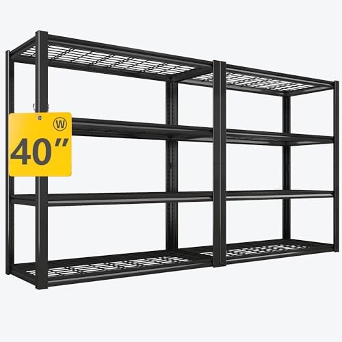 REIBII 40" W Garage Shelving 2240 LBS Storage Shelves Adjustable Metal Shelving Heavy Duty 4 Tier Metal Shelves for Garage Kitchen Pantry Warehouse Basement 40" W × 19.5" D × 59.5" H, 2 Pack