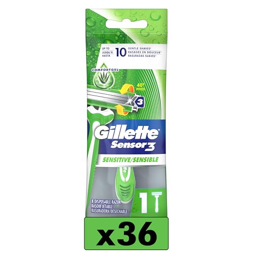 Gillette Sensor3 Sensitive Men's Disposable Razor, 1 Razor - Case of 36