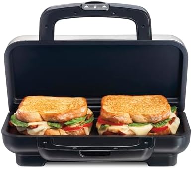 Proctor Silex Deluxe Hot Sandwich Maker With Easy-Clean Durable PFAS-Free Nonstick Ceramic Plates, Fits up to 2 Grilled Cheese, Ruebens, Tortas or Subs, Stainless Steel (25415MN)