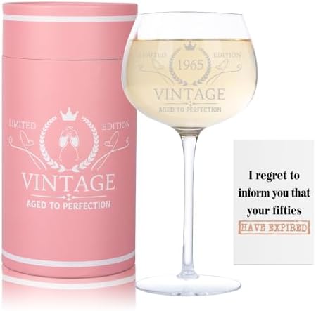 60th Birthday Gifts for Women, Best Gifts for 60 Year Old Woman, Vintage 1965 Engraved 60th Wine Glass, Unique 60 Year Old Birthday Decorations for Women, Turning 60 Presents