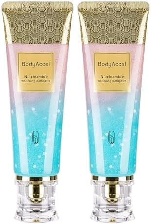 2 Pack Niacinamide Whitening Toothpaste, BodyAccel Triple Whitening Niacinamide Toothpaste, Brightens and Whitens Teeth, Stain Removal Natural Gentle, Fresh Breath