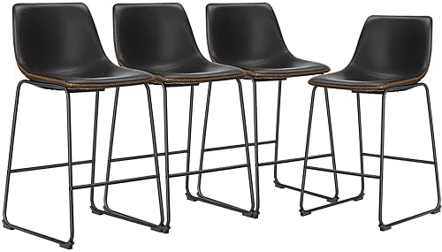 DUMOS 26 Inch Counter Height Bar Stools Set of 4, Modern Faux Leather High Barstools with Back and Metal Leg, Bar Chairs for Kitchen lsland, Black