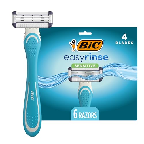 BIC EasyRinse Sensitive Anti-Clogging Men's Disposable Razors, Clinically Proven for Sensitive Skin, Shaving Razors With 4 Blades, 6 Count