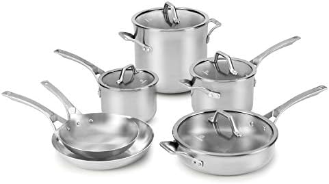 Calphalon 10-Piece Stainless Steel Cookware Set with Stay-Cool Handles Dishwasher Safe Silver - Essential Kitchen Pots and Pans