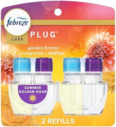 Febreze Plug In Air Freshener, Odor-Fighting Scented Oil Refill, Summer Golden Hour, 2 Refill