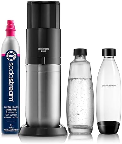SodaStream E-Duo Sparkling Water Maker (Black) with 60L CO2, 1 BPA- Free Carbonating Bottle and (1)1L Glass Bottle