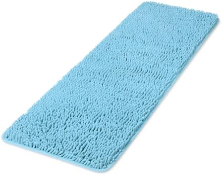 Yeaban Sky Blue 47 x 17 Bathroom Rug – Thick Chenille Bath Mats | Absorbent and Washable Bath Rug Non-Slip, Plush Rugs for Bathroom Floor, Shower, Sink