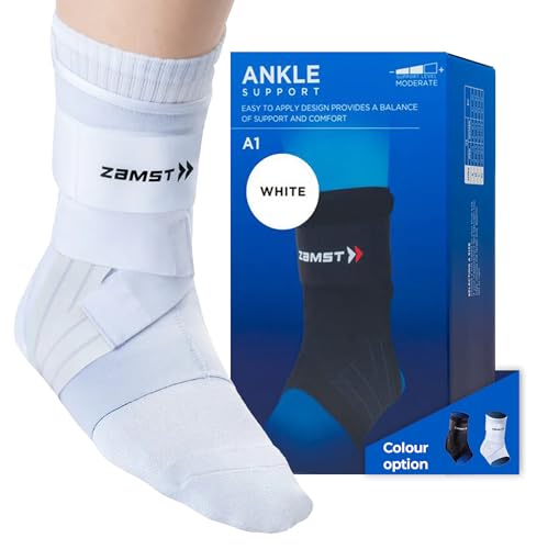 Zamst A1 White Ankle Brace for Sports - Breathable Sports Ankle Support for Men and Women with Adjustable Three Way Straps for Moderate Lateral Ankle Sprain - Left, Medium