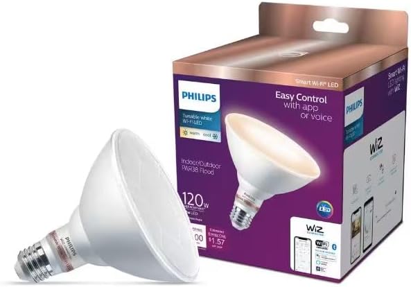 Philips 120-Watt Equivalent PAR38 LED Smart Wi-Fi Tunable White Light Bulb Powered by WiZ with Bluetooth (1-Pack)