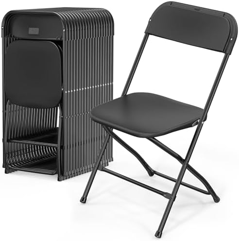 VINGLI 20 Pack Black Plastic Folding Chair, Indoor Outdoor Portable Stackable Commercial Seat with Steel Frame 350lb. Capacity for Events Office Wedding Party Picnic Kitchen Dining
