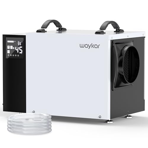 Waykar 125 Pint Crawl Space Dehumidifier with Pump and Drain Hose for commercial, Basements, and Water Damage Unit for Spaces up to 6500 Square Feet, Smart Humidity Control - 5-Year Quality Coverage