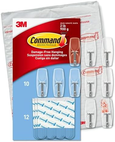 Command Medium Clear Wire Toggle Hooks,10 Hooks and 12 Command Strips, Damage Free Hanging Wall Hooks with Adhesive Strips, Adhesive Hooks for Hanging, Organization and Storage, Holds up to 2 lb