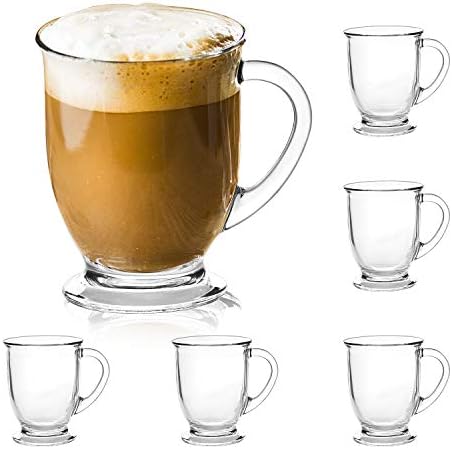 15oz/450ml Glass Coffee Mugs Clear Coffee Cups with Handles perfect for Latte, Cappuccino, Espresso Coffee, Tea and Hot Beverages, Set of 6