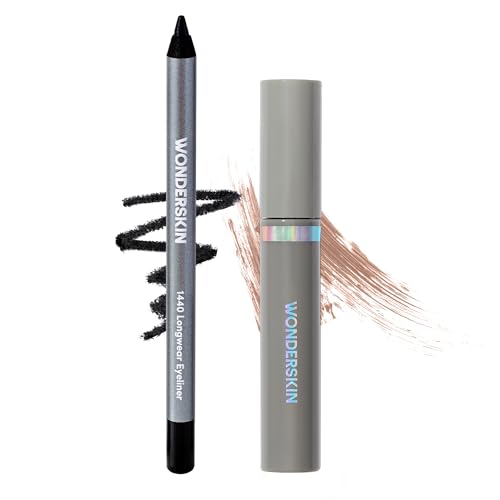 Wonderskin 1440 Eyeliner (Liquorice), Waterproof and Smudge Proof with Brow Stain & Go Masque (Blonde) for Long Lasting Brow Tint