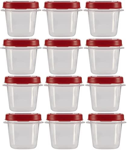 Rubbermaid Easy Find Lids Food Storage Containers, 0.5 Cup, Clear With Red Lids 12 Pack (12 Cups)