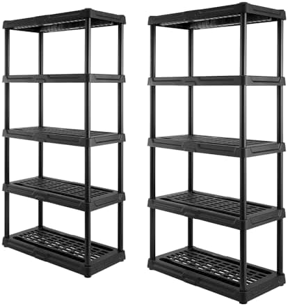 CX 5-Tier (72â€H x 36â€W x 18â€D) Plastic Storage Shelving Unit (Black) 2 Pack, Heavy Duty, 150lbs Per Shelf Capacity, Indoor/Outdoor Storage Organization in Home, Garage, Office, Easy Assembly