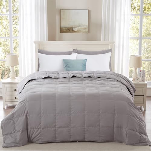 Globon Summer Down Blanket Queen Size, Extra Lightweight Comforter/Duvet Insert for Hot Sleepers, Noiseless & Extra Soft,10 Ounce Fill Weight, Grey