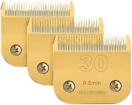 3 Packs #30 Clipper Blade Dog Grooming Compatible with Andis Clippers Detachable Ceramic Sharp Also Compatible with Wahl/Oster Dog Clippers1/50 0.5mm Cut Length (Gold)