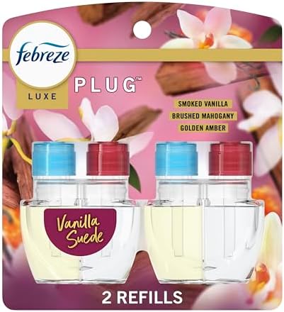 Febreze Plug In Air Freshener, Odor-Fighting Scented Oil Refill, Vanilla Suede Scent, 2 Refill