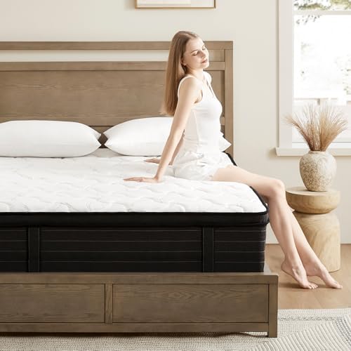 Queen Mattress 12 Inch Hybrid Mattress Queen in a Box with Bamboo Cover - Memory Foam Mattress with Strong Support and Motion Isolation - Medium Firm Mattress with Pocket Springs