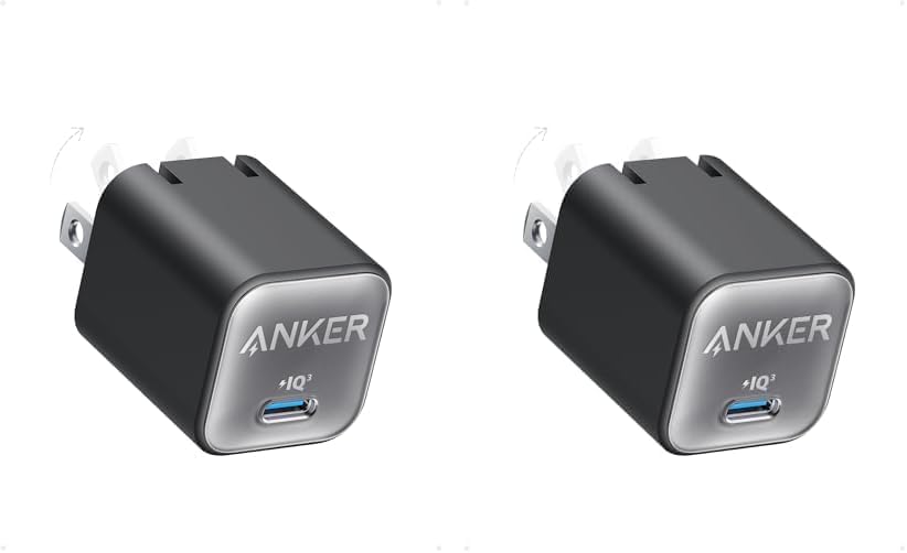 Anker Nano Charger, USB C GaN Charger 30W, PIQ 3.0 Foldable PPS Fast Charger for iPhone 16/15 and More Series, Galaxy, iPad, Compatible with MagSafe (Pack of 2)