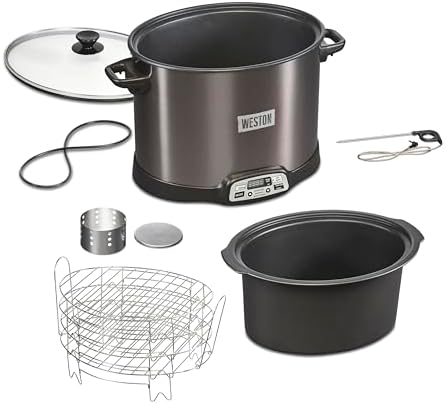 WESTON BRANDS 2-in-1 XL Programmable Slow Cooker & Electric Indoor Smoker, 10 Quart, With 3-Tier Smoking Rack for Meat, Cheese and More, Dishwasher Safe Crock, Temperature Probe, Black (03-2601-W)