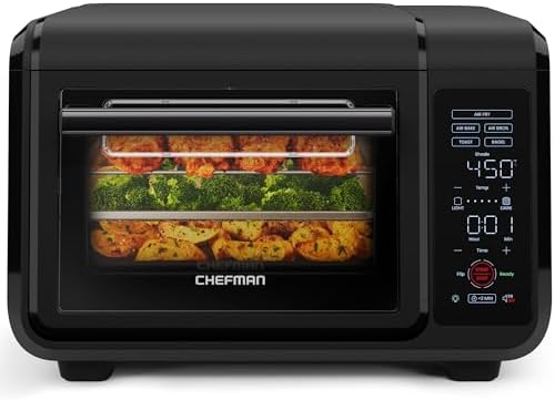 Chefman Air Fryer Toaster Oven Combo, 15 Qt. Countertop Oven for Quick & Healthy Meals, Bake, Broil, Air Fry, Toast, and Bagel Functions, 450Β°F Max Temp, 4 Slice Toaster Oven Air Fryer Combo β Black