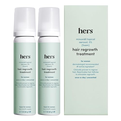 hers Topical Minoxidil Foam, 5% - Extra Strength Hair Growth Treatment for Women - Clinically Proven to Reduce Hair Loss in 3-6 Months - Unscented, 3 Month Supply, 2 Pack