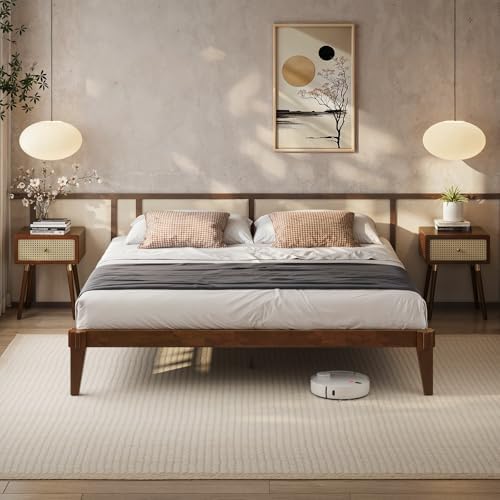 Bme Chalipa 14β King Bed Frame - Solid Wood Platform Bed - Japanese Joinery Bed Frame - Wood Slat Support - No Box Spring Needed - Easy Assembly - Minimalist & Modern Style, Walnut