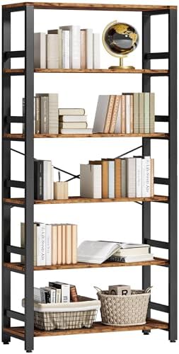 IRONCK Bookshelf, 31.5in Wide Shelf 6 Tier Bookcase, 110lbs/shelf Vintage Industrial Style Bookshelves for Bedroom, Living Room and Home Office, Vintage Brown