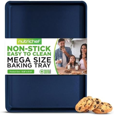 NutriChef Non-Stick XL Cookie Sheet for Baking - Premium Extra Large Carbon Steel Baking Tray for Cookies, Jelly Rolls, Pastries, & More - Blue Diamond, 22" x 16"