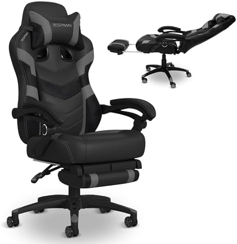 RESPAWN 110 Ergonomic Gaming Chair With Footrest Recliner - Racing Style High Back PC Computer Desk Office Chair - 360 Swivel, Lumbar Support, Adjustable Headrest Pillow, Padded Armrests - 2021 Grey