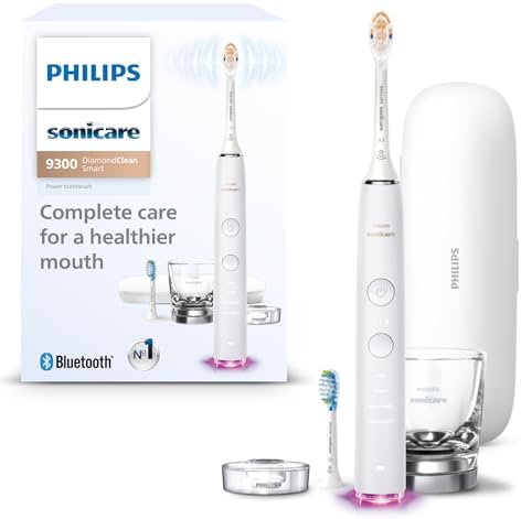 Philips Sonicare DiamondClean Smart 9300 Electric Toothbrush, Sonic Toothbrush with App, Pressure Sensor, Brush Head Detection, 4 Brushing Modes and 3 Intensity Levels, White, Model HX9903/05