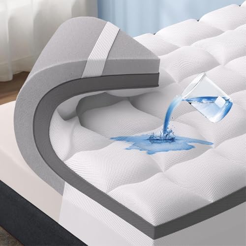Bedsure 4 Inch Memory Foam Queen Mattress Topper, Dual Layer 2.5 Inch Gel Memory Foam & 800 GSM Waterproof Pillow Top Cooling Mattress Pad with 8-21 Inch Deep Pocket (Queen, 60x80 Inches)