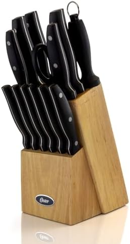 Oster 69529.14 Granger 14 Piece Cutlery Set with Wood Block, Black handles