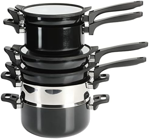 Kenmore Elite Grayson Stackable Platinum Nonstick Forged Aluminum Induction Cookware Set, 9-Piece, Black