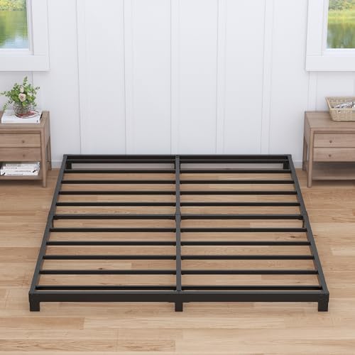 4 Inch Bed Frame King Size Low Profile, King Bed Frame No Box Spring Needed, Heavy Duty Metal, Easy Assembly, Black