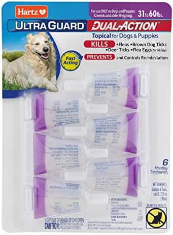 Hartz UltraGuard Dual Action Flea & Tick Topical Dogs & Puppies Treatment & Prevention, 6 Months, 31-60 lbs