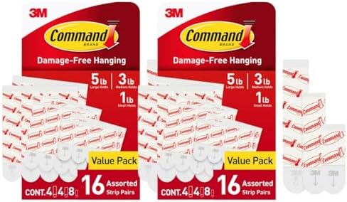 Command Replacement Adhesive Strips – 8 Small, 4 Medium, 4 Large, Damage-Free Hanging for Hooks and Clips, 16-Count