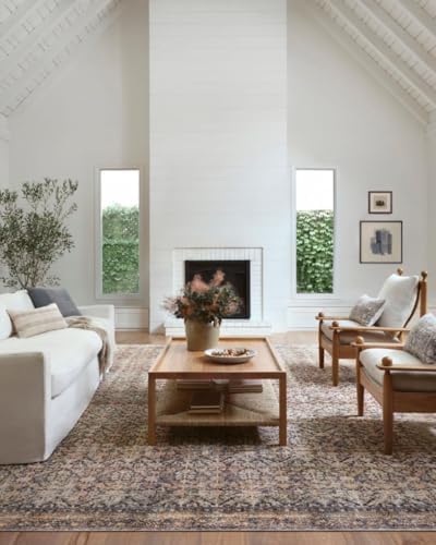 Loloi Amber Lewis Billie Collection, Ink & Salmon 10'-0" x 14'-0" Area Rug β Antique & Distressed Accent Rugs for Living Room, Bedroom, Entryway & Hallway, No Shed High Traffic Area Home Decor Rug