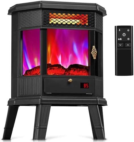 RealSmart Electric Fireplace Heater 22 in Freestanding Fireplace Stove Infrared Quartz Fireplace for Idoor Use with 3D Flame Effect Remoted Control, Timer, Overheating Protection Black