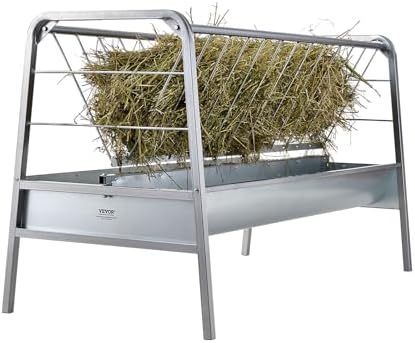 VEVOR Livestock Hay Feeder, 2 in 1 Goat Feeder, 80-Gallon Capacity Pasture Feeder, 59" Long Goat Hay Feeder with Deeper Feeding Pan, Heavy Duty Steel for Sheep Farms Sheds