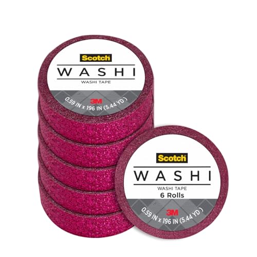 Scotch Expressions Glitter Washi Tape, Arts and Crafts Tape, .59 in x 196 in, Hot Pink Glitter, 6 Rolls