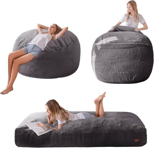 MAXYOYO Giant Bean Bag Chair Bed for Adults, Convertible Beanbag Folds from Lazy Chair to Floor Mattress Bed, Large Floor Sofa Couch, Big Sofa Bed, High-Density Foam Filling, Machine Washable