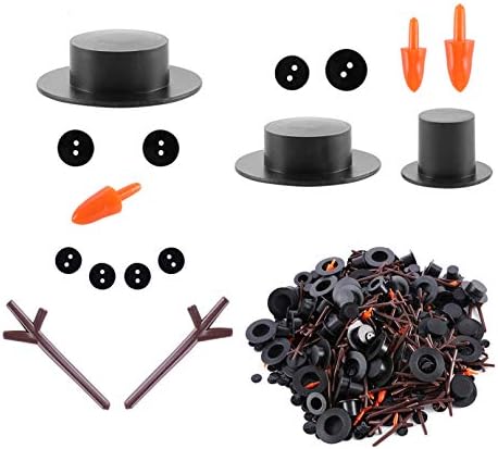800pcs Christmas Snowman DIY Craft Kit Including 80 Mini Black Top Hats, 80 Carrot Snowman Noses, 160 Snowman Hands, 480 Tiny Black Buttons for Christmas DIY Snowman Crafting, Sewing, Party Supplies