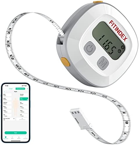 FITINDEX Smart Measuring Tape, Body Tape Measure for Body Measurements, Retractable, Waist, Hip, Bust, Arms, Fitness, Accurate, Body Building, Weight Loss, Sync with APP