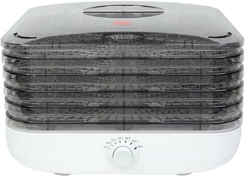 Ronco Turbo EZ-Store 5-Tray Dehydrator with Convection Air Flow, Food Preserver Adjustable Temperature Control, Quiet Operation, for Jerky, Fruits, Vegetables, Herbs, White